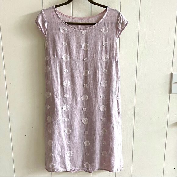 Embroidered Italian Linen Shift Dress - Picture 1 of 9